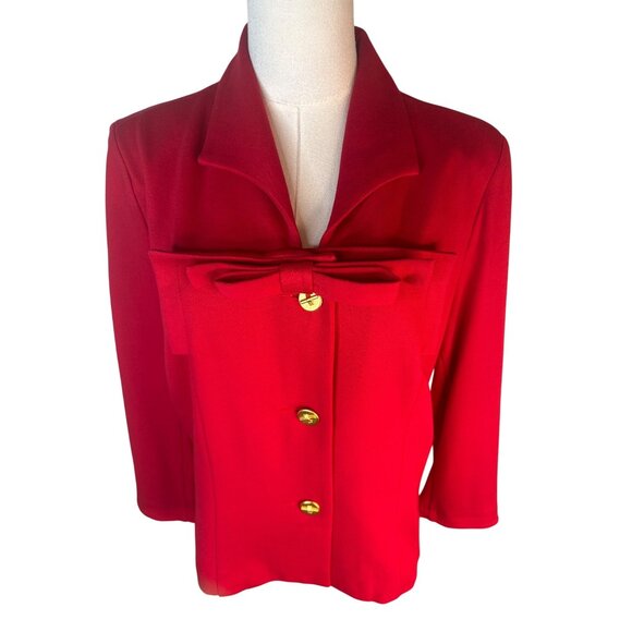 Cabi Lipstick Red Blazer Size 12 Bow Accent & Gold Buttons 3/4 Sleeve Stylish Ja - Picture 8 of 14